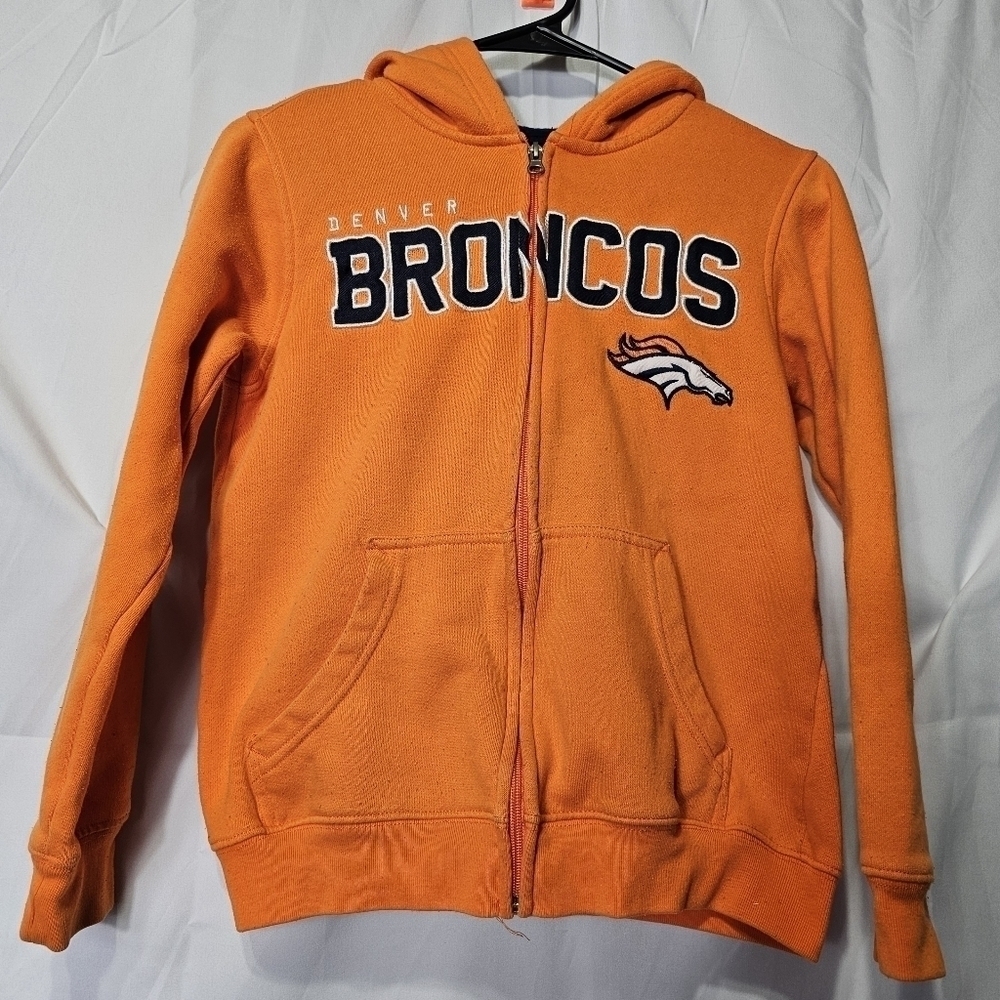 Team Apparel Denver Broncos orange youth sweater front Zipper and pockets